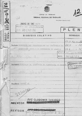 Dissídio Coletivo N° 09/86