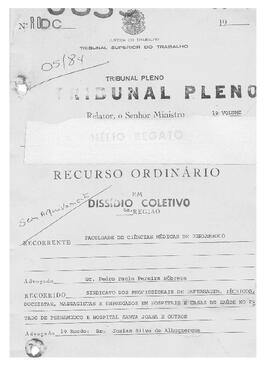 Dissídio Coletivo Nº 05/84 - Volume 1